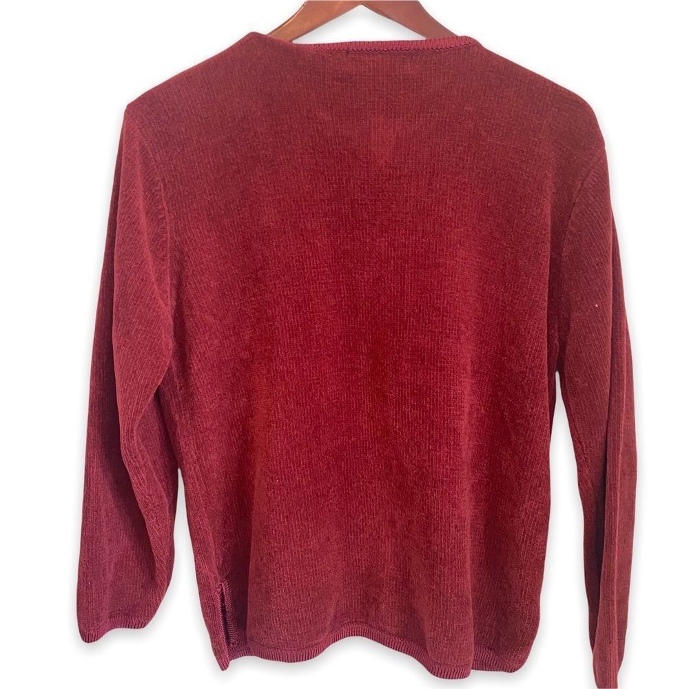D & D Collection burgandy long sleeve button up cardigan with bead detail medium - Picture 2 of 9